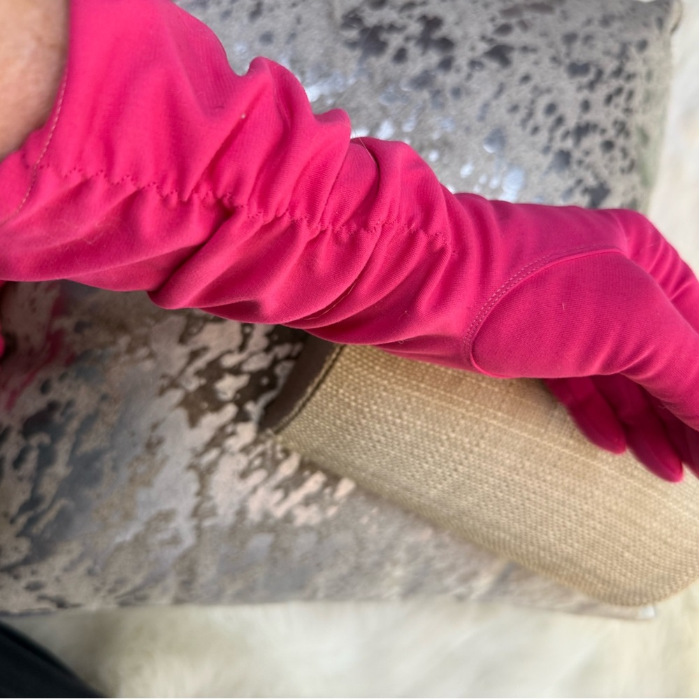 pink gloves long ruched stretch‎ VTG bright bubble gum costume mid arm or elbow